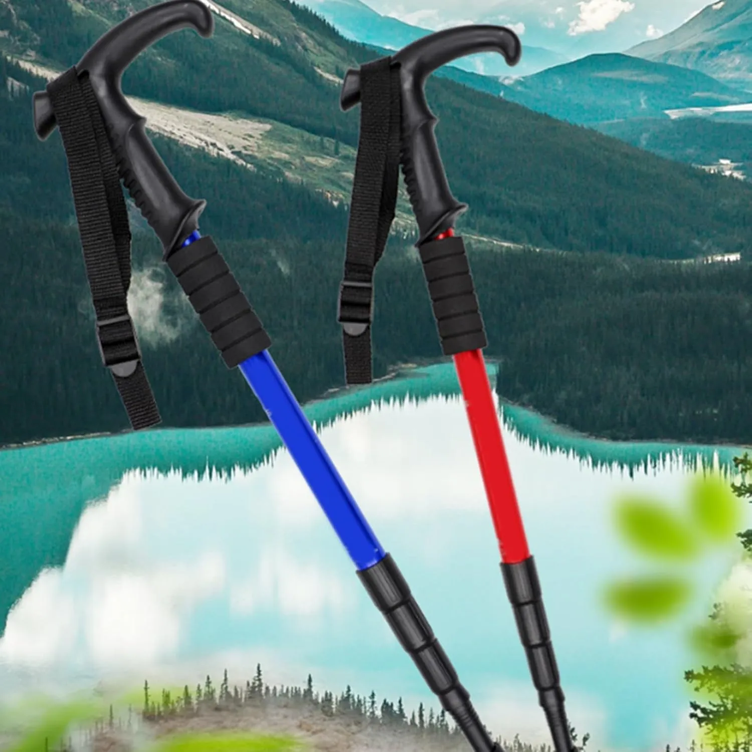 Comfortable Grip Hiking Poles High Strengths Aluminum Alloys Trekking Staff for Mountain Climbing and Snow Walking