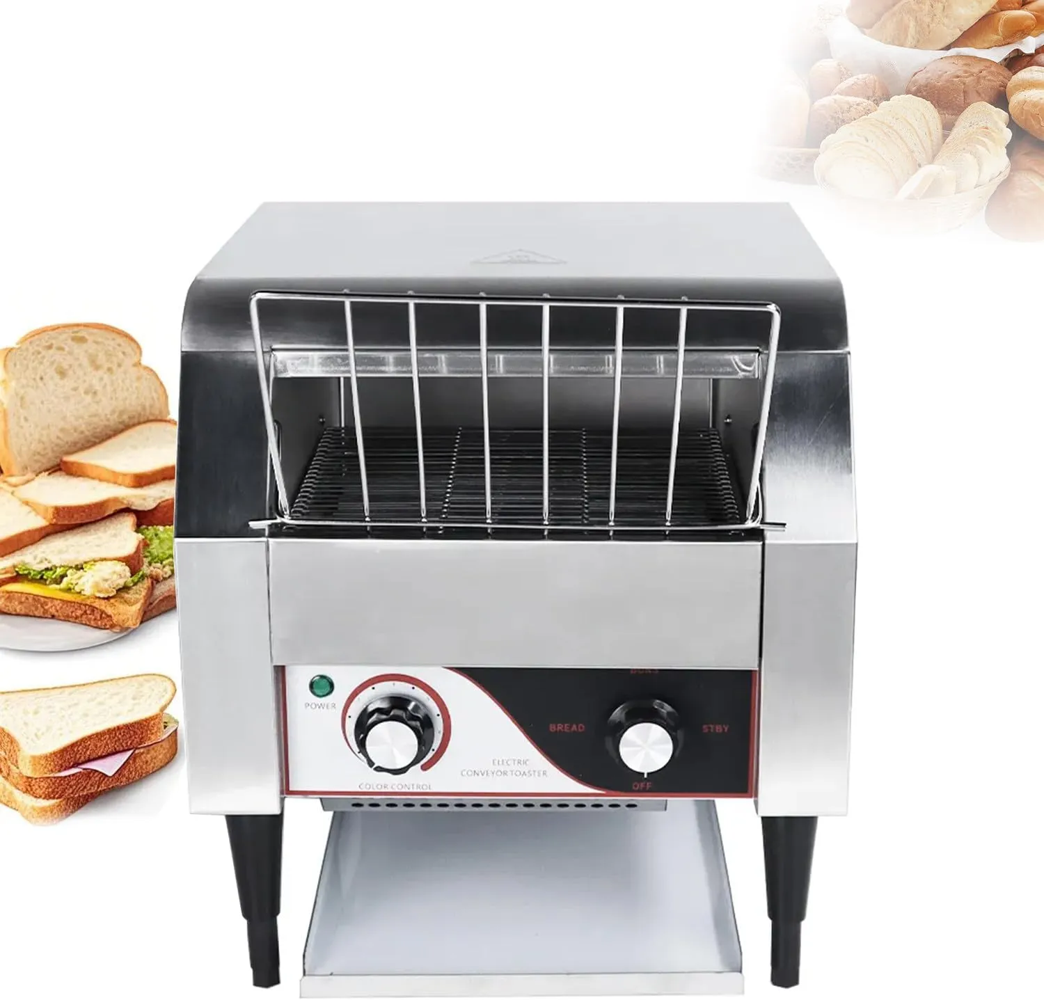 Commercial Conveyor Toaster, 150 300 450 Slices/Hour, Heavy Duty Industrial Stainless Steel Electric Restaurant Toaster Oven with Selectable Heating Modes and 7 Speeds,450pieces/H