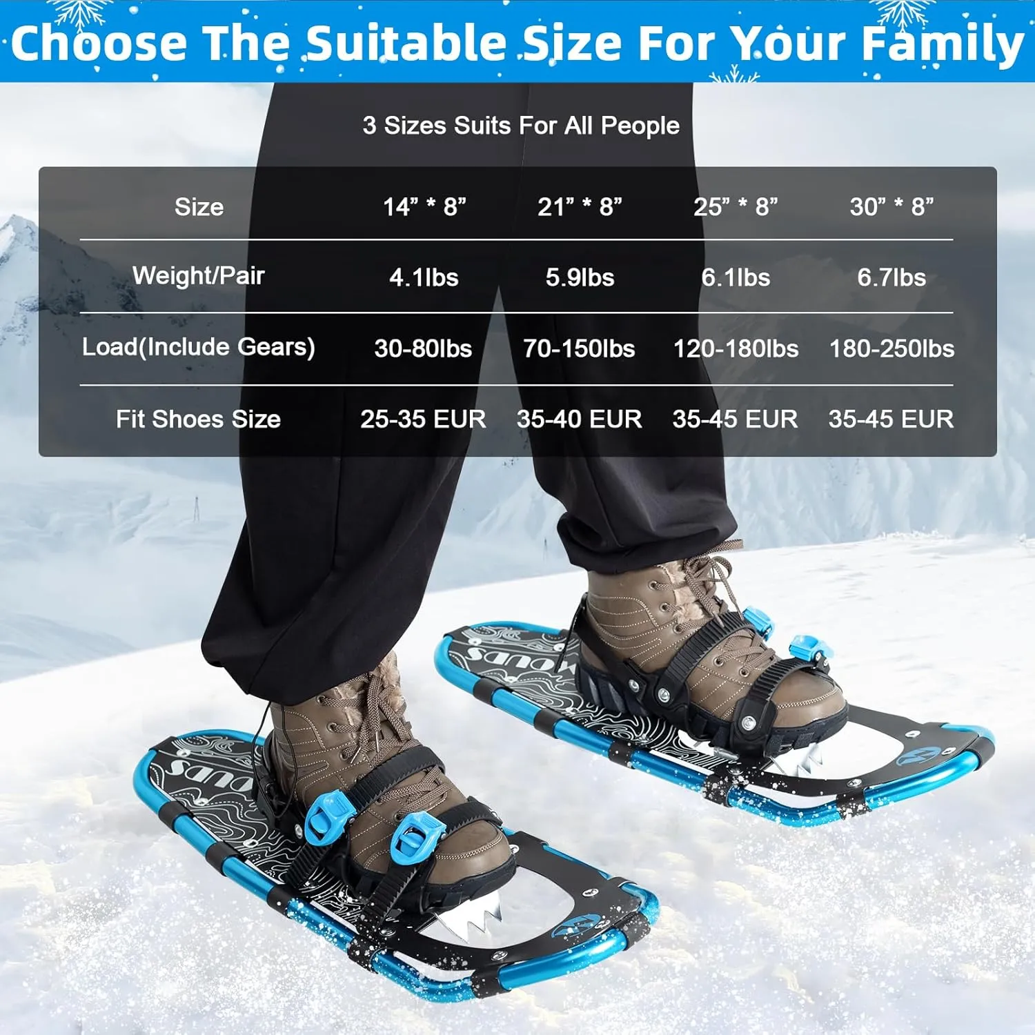 COMMOUDS Lightweight Snow Shoes for Men Women Youth Kids, Fully Adjustable Bindings, 14/21/25/30 Inches Aluminum Alloy Terrain Snowshoes with Trekking Poles and Carrying Bag