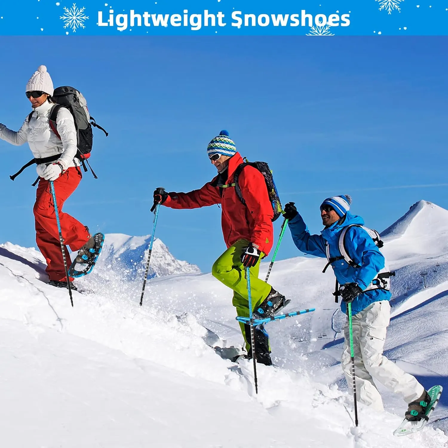 COMMOUDS Lightweight Snow Shoes for Men Women Youth Kids, Fully Adjustable Bindings, 14/21/25/30 Inches Aluminum Alloy Terrain Snowshoes with Trekking Poles and Carrying Bag