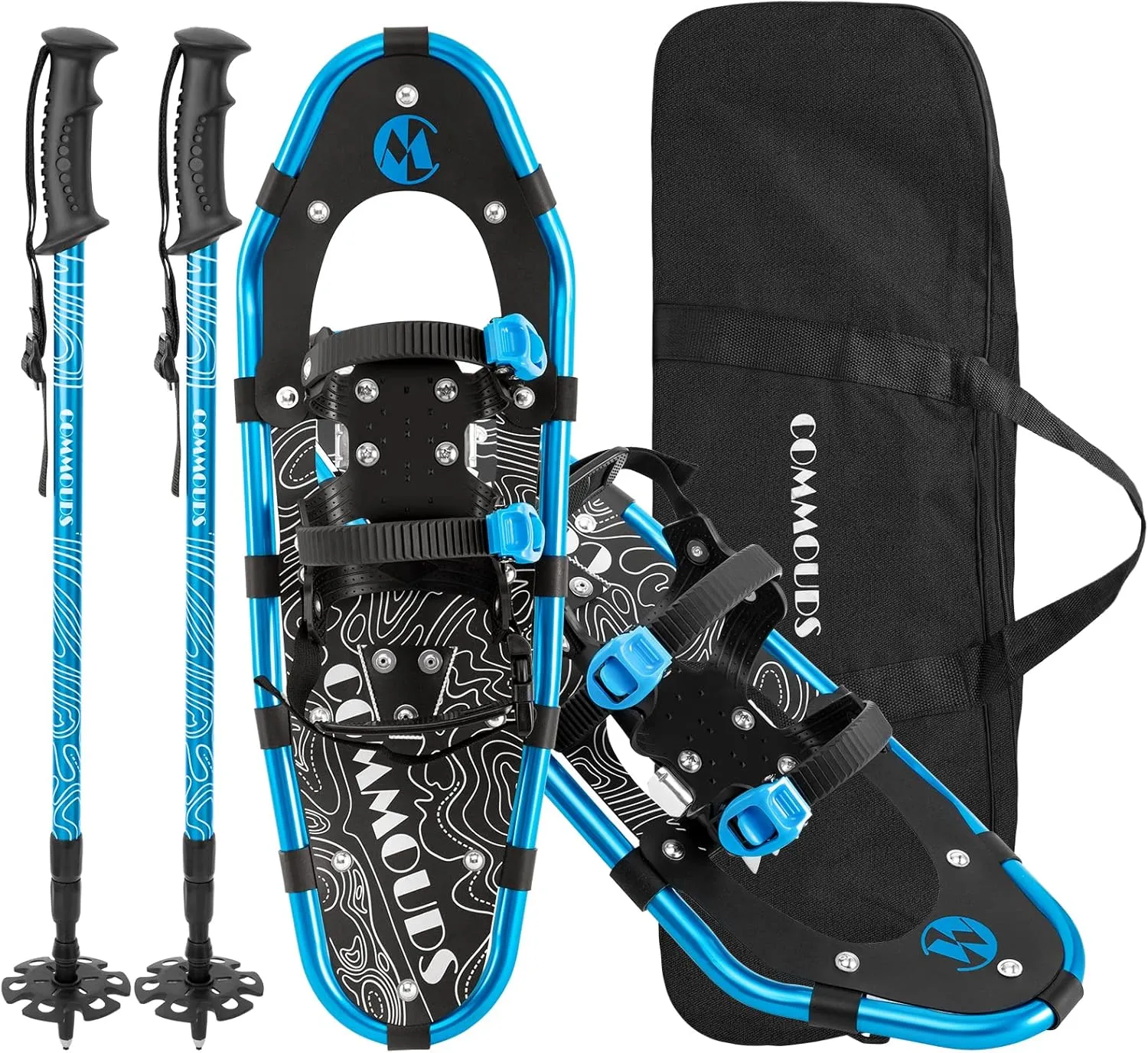 COMMOUDS Lightweight Snow Shoes for Men Women Youth Kids, Fully Adjustable Bindings, 14/21/25/30 Inches Aluminum Alloy Terrain Snowshoes with Trekking Poles and Carrying Bag