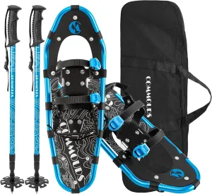 COMMOUDS Lightweight Snow Shoes for Men Women Youth Kids, Fully Adjustable Bindings, 14/21/25/30 Inches Aluminum Alloy Terrain Snowshoes with Trekking Poles and Carrying Bag