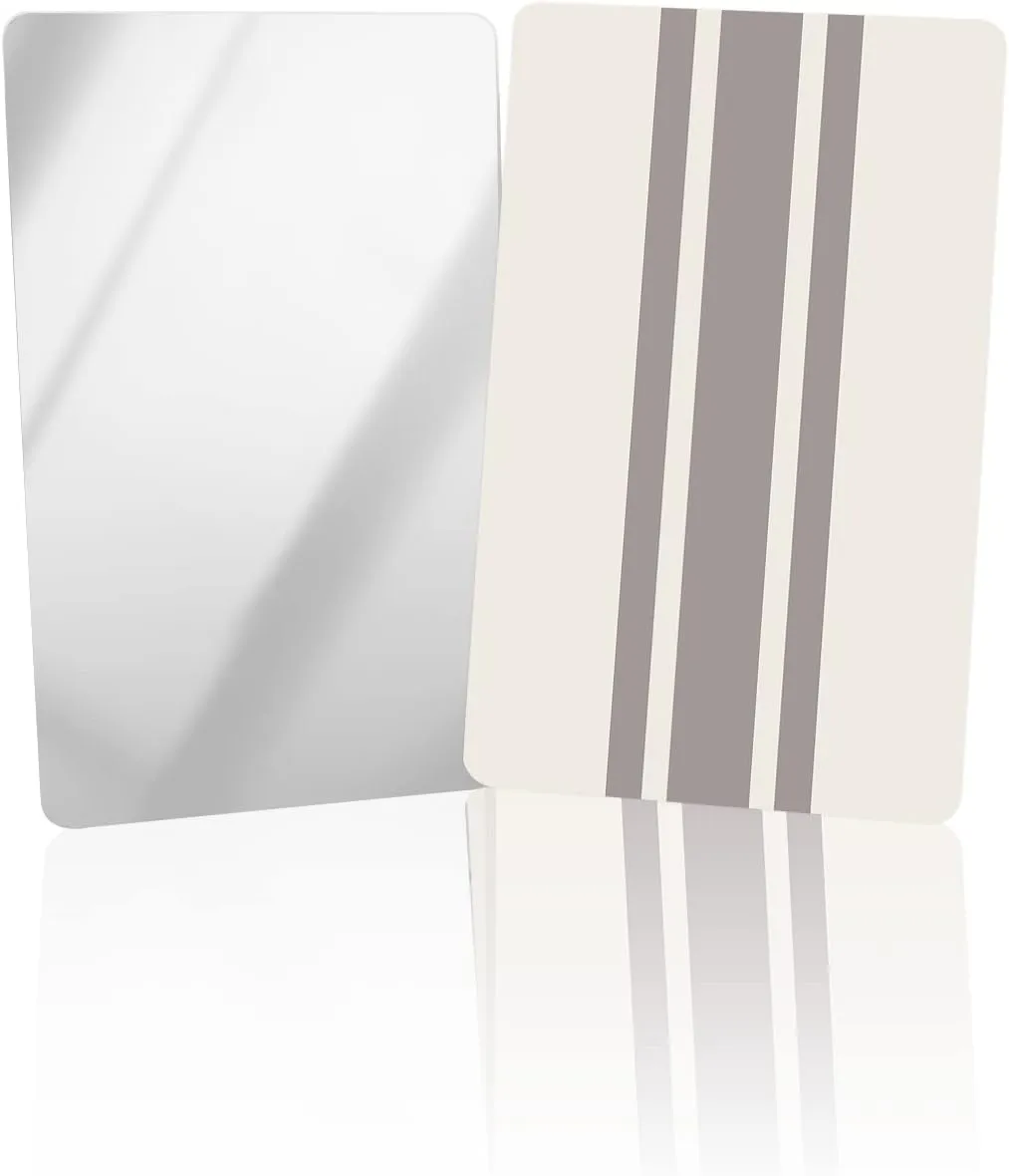 Compact Card Mirror, Unbreakable Stainless Steel Makeup Mirror Farmhouse Style Gray Stripes Rectangular Handheld Small Travel Mirror for Camping, Travelling