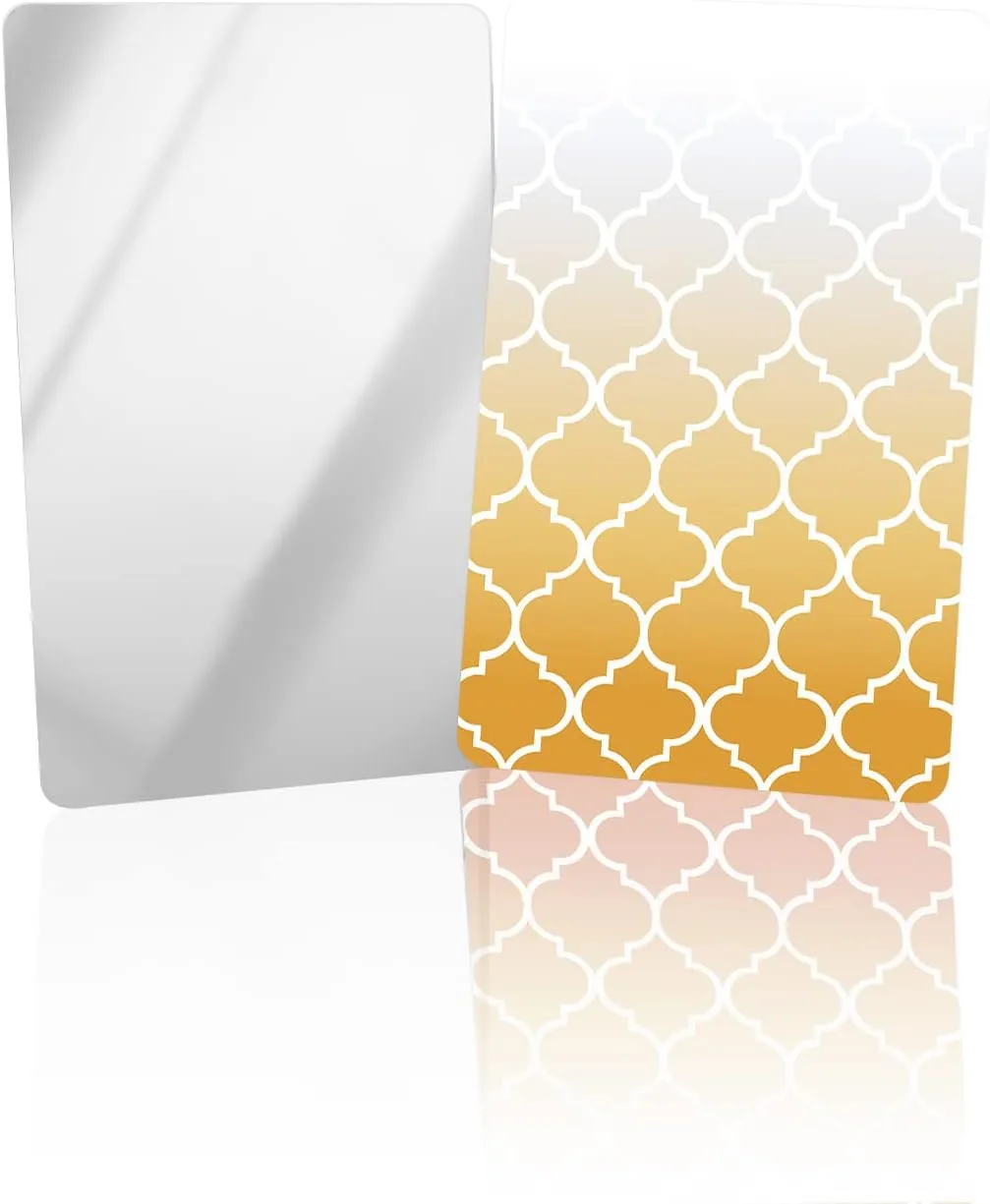 Compact Card Mirror, Unbreakable Stainless Steel Makeup Mirror Geometric Modern Moroccan Yellow Trellis Gradient Rectangular Handheld Small Travel Mirror for Camping, Travelling
