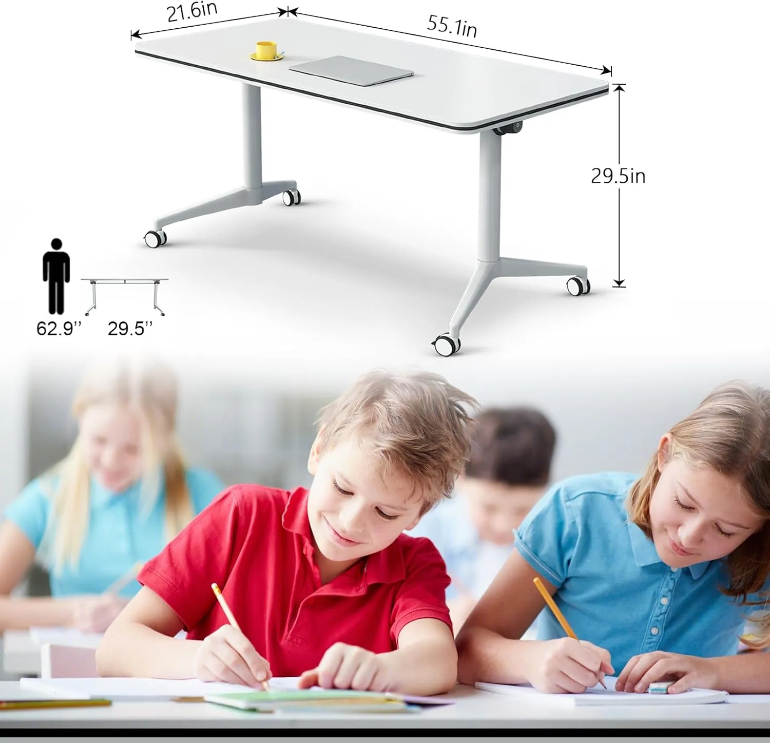 Conference Room Table, Office Conference Tables Modern Large Folding Flip-Top Mobile Table on Wheels for Corporations,seminar Rooms Space-Saving (12pcs)