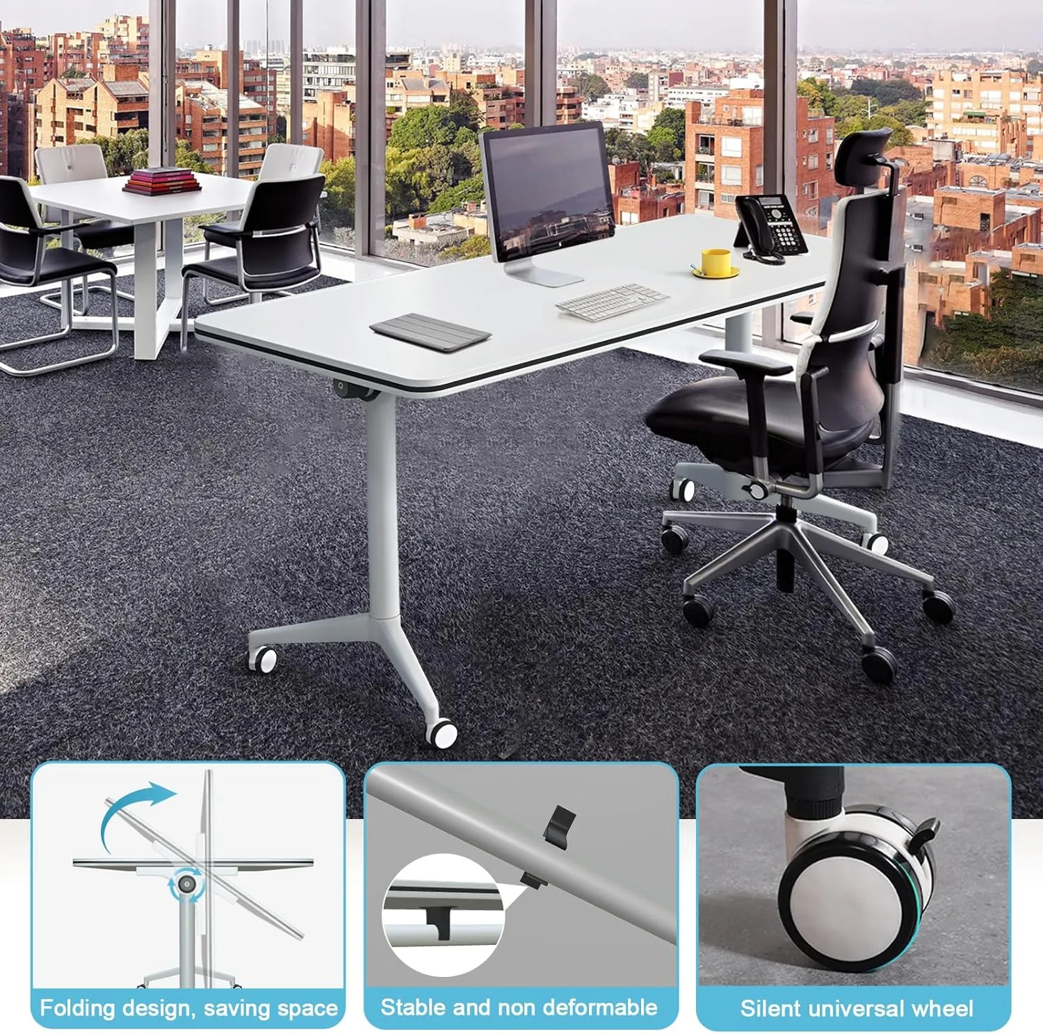 Conference Room Table, Office Conference Tables Modern Large Folding Flip-Top Mobile Table on Wheels for Corporations,seminar Rooms Space-Saving (12pcs)