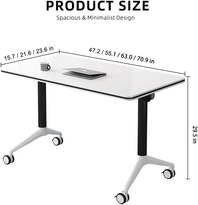 Conference Table, Folding Conference Room Tables with Flip-Top Design, Mobile Seminars Dynamic Meetings Training Tables for Offices, Classrooms, and Meeting Room (Gray, 47.2×15.7×29.5in)