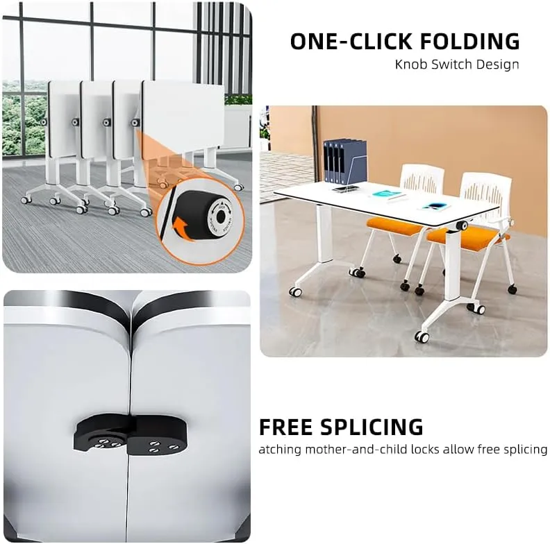 Conference Table, Folding Conference Room Tables with Flip-Top Design, Mobile Seminars Dynamic Meetings Training Tables for Offices, Classrooms, and Meeting Room (Gray, 47.2×15.7×29.5in)