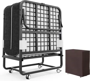 COTUBLR Folding Bed with Mattress Portable Foldable Guest Beds for Adults 75 x 31 Inch Twin Size Rollaway Day Bed with Premium 5 Inch Memory Foam and Swivel Wheels, Bed Cover Included