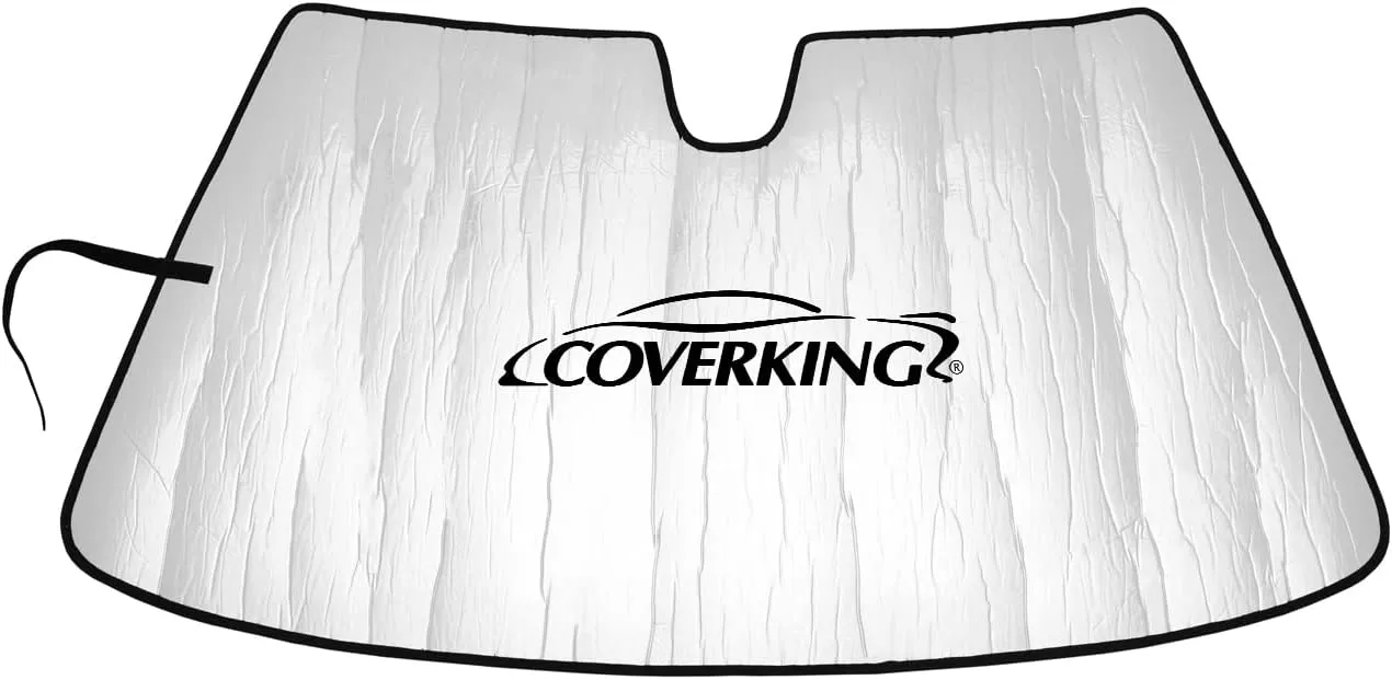 Coverking Custom Fit Windshield Sunshade/Frost Shield Designed for Select Mazda Models: Reflective, Foldaway/Roll-Up with Hook and Loop Closure