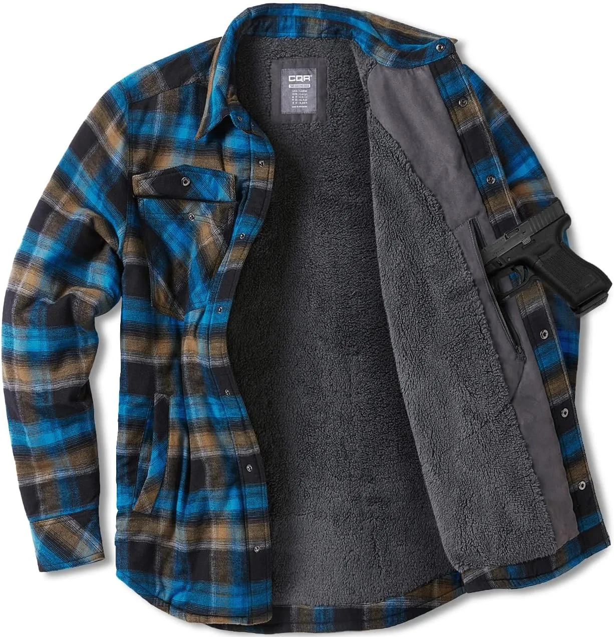 CQR Men's Plaid Flannel Shirt Jacket, Long Sleeve Soft Warm Sherpa/Quilted Lined Jacket, Outdoor Button Up/Zip-Front Jacket
