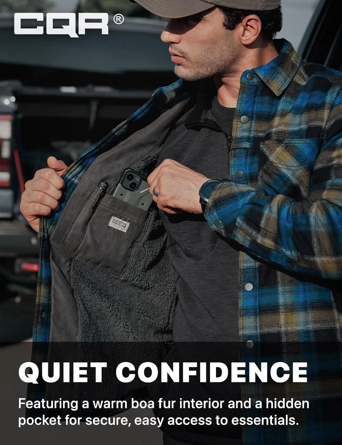 CQR Men's Plaid Flannel Shirt Jacket, Long Sleeve Soft Warm Sherpa/Quilted Lined Jacket, Outdoor Button Up/Zip-Front Jacket