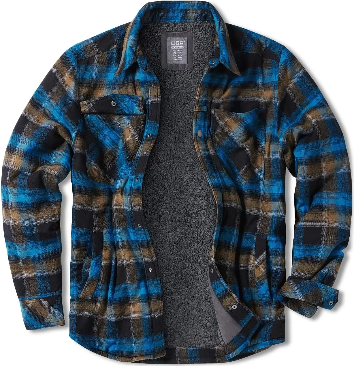 CQR Men's Plaid Flannel Shirt Jacket, Long Sleeve Soft Warm Sherpa/Quilted Lined Jacket, Outdoor Button Up/Zip-Front Jacket