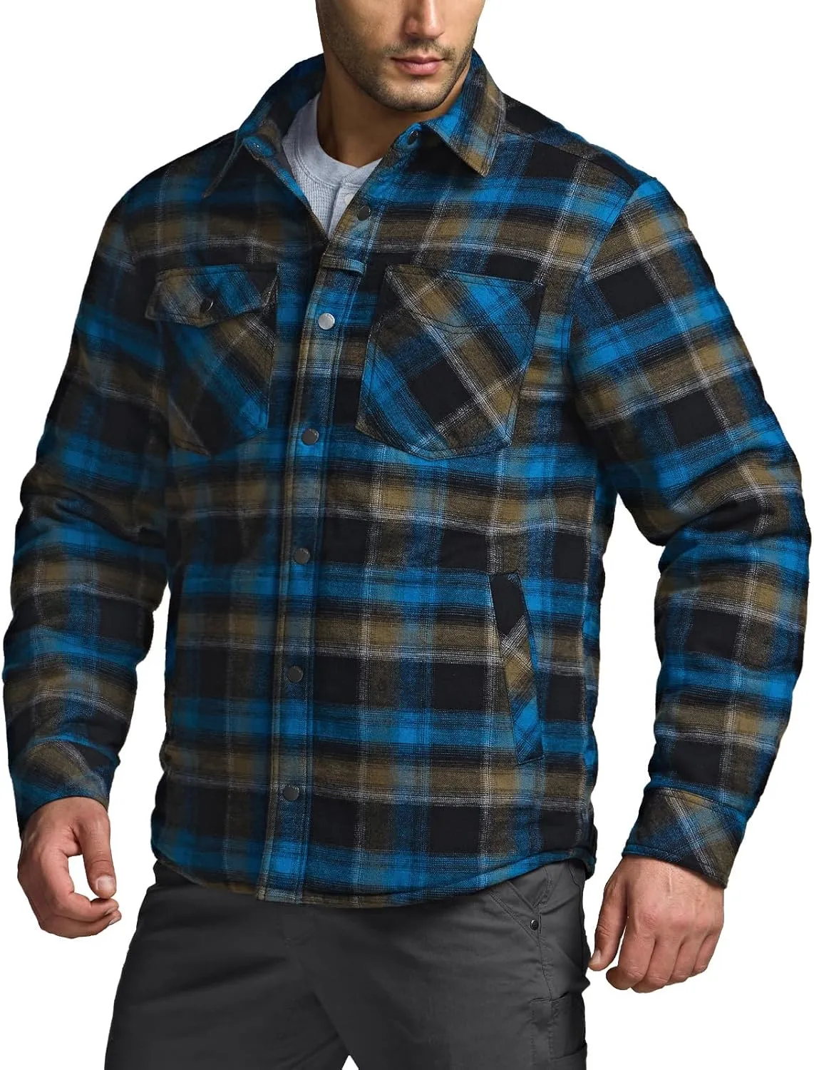 CQR Men's Plaid Flannel Shirt Jacket, Long Sleeve Soft Warm Sherpa/Quilted Lined Jacket, Outdoor Button Up/Zip-Front Jacket