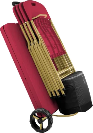 Creative Outdoor Folding Table and Chairs, 6 Ft, Built-in Wheels, Portable Durable Plastic (Dark Red & Gold)