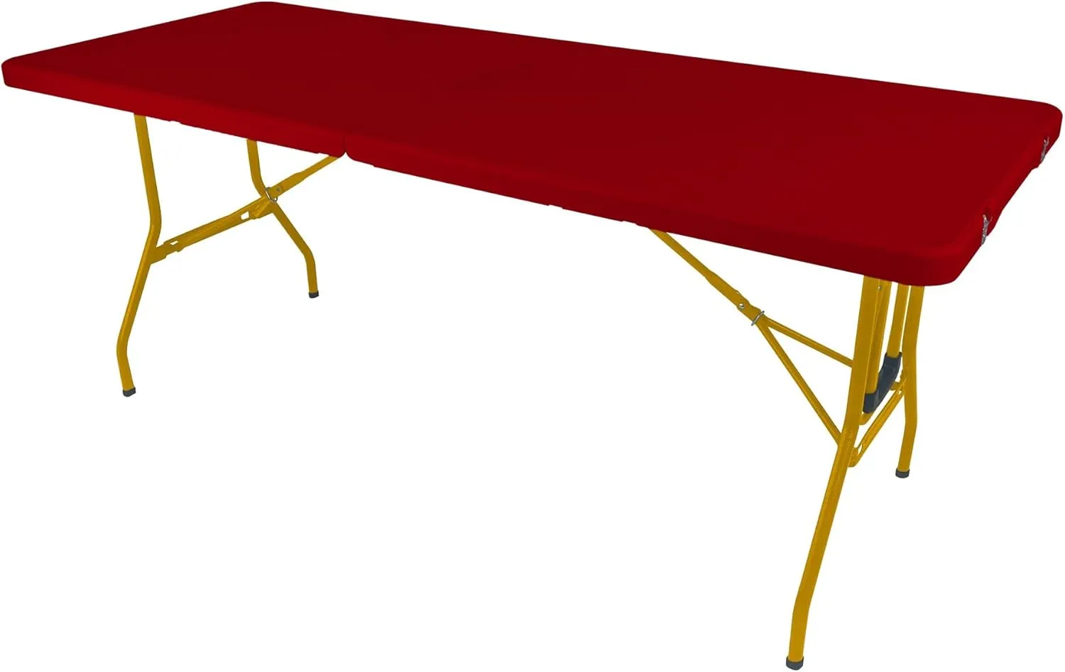 Creative Outdoor Folding Table and Chairs, 6 Ft, Built-in Wheels, Portable Durable Plastic (Dark Red & Gold)