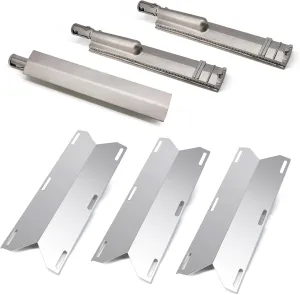 Criditpid 3 Pack Stainless Steel Heat Plates and Cast Stainless Steel Grill Burners Kit for Jennair Jenn Air 720-0061,720-0061-LP, 720-0099-NG, 720-0100-NG, 720-0171 Gas Grill Models.