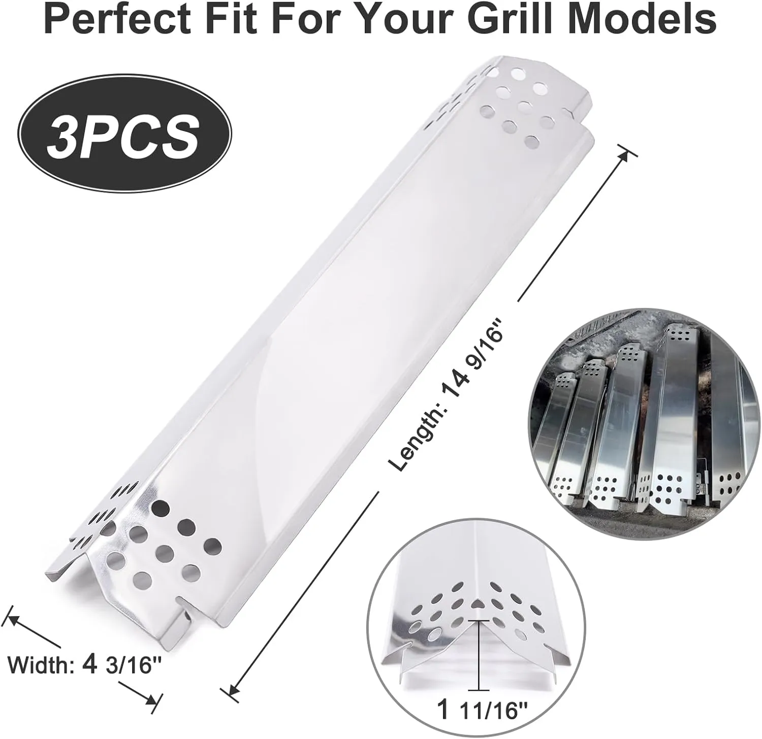 Criditpid Grill Heat Plate Replacement Parts for Home Depot Nexgrill 720-0925S 720-0864 720-0864M, Stainless Steel Grill Heat Tent, Flame Tamer for BBQ PRO 3 Burner 122.20148511, Members Mark 720-0839