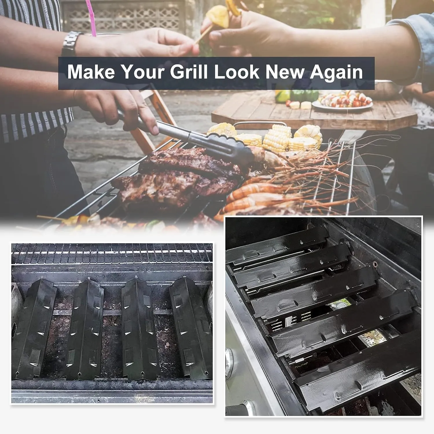 Criditpid Grill Replacement Parts for Charbroil 461442114 463441312 463441514, Porcelain Steel Heat Plate Shields, Burner Tubes, Crossover Tube & Ignitors Kit for Char-Broil 463440109 Gas Grill.