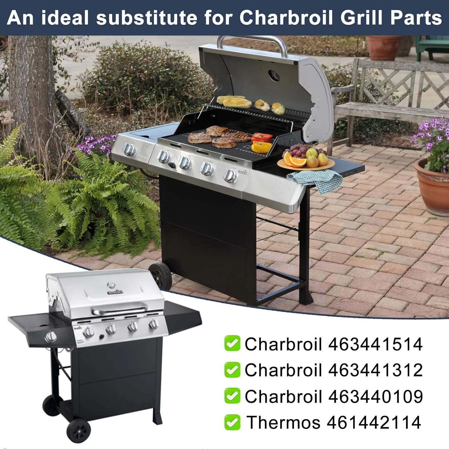 Criditpid Grill Replacement Parts for Charbroil 461442114 463441312 463441514, Porcelain Steel Heat Plate Shields, Burner Tubes, Crossover Tube & Ignitors Kit for Char-Broil 463440109 Gas Grill.