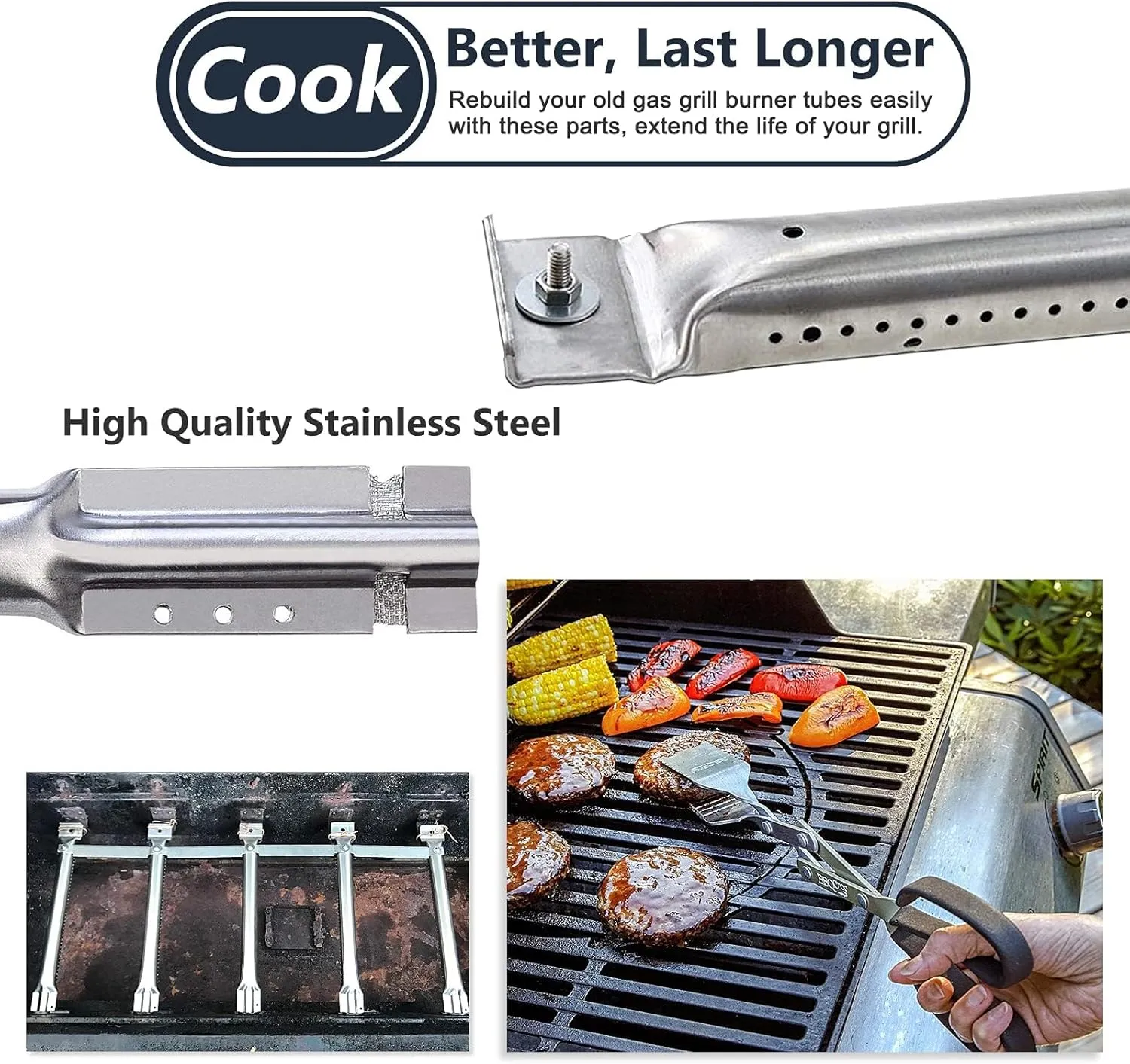 Criditpid Grill Replacement Parts for Charbroil 461442114 463441312 463441514, Porcelain Steel Heat Plate Shields, Burner Tubes, Crossover Tube & Ignitors Kit for Char-Broil 463440109 Gas Grill.
