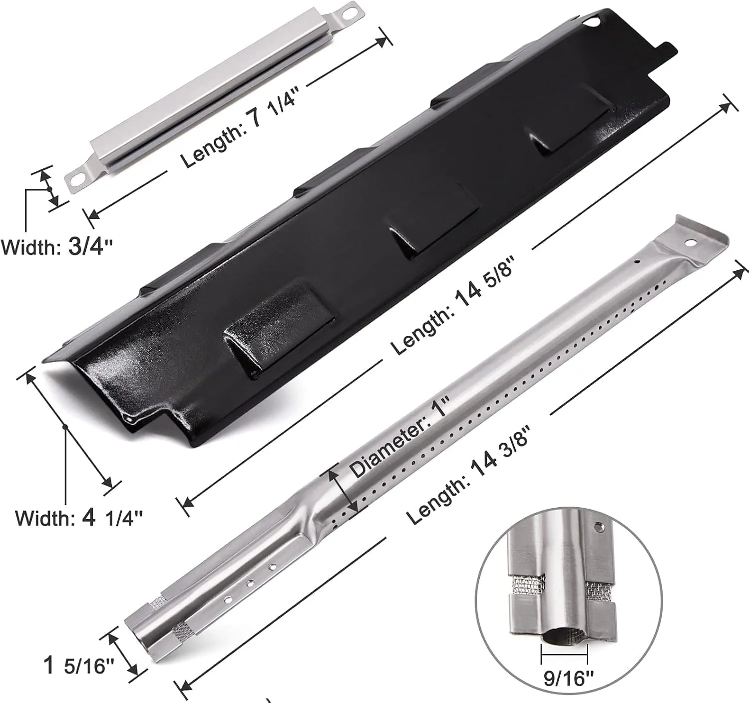 Criditpid Grill Replacement Parts for Charbroil 461442114 463441312 463441514, Porcelain Steel Heat Plate Shields, Burner Tubes, Crossover Tube & Ignitors Kit for Char-Broil 463440109 Gas Grill.