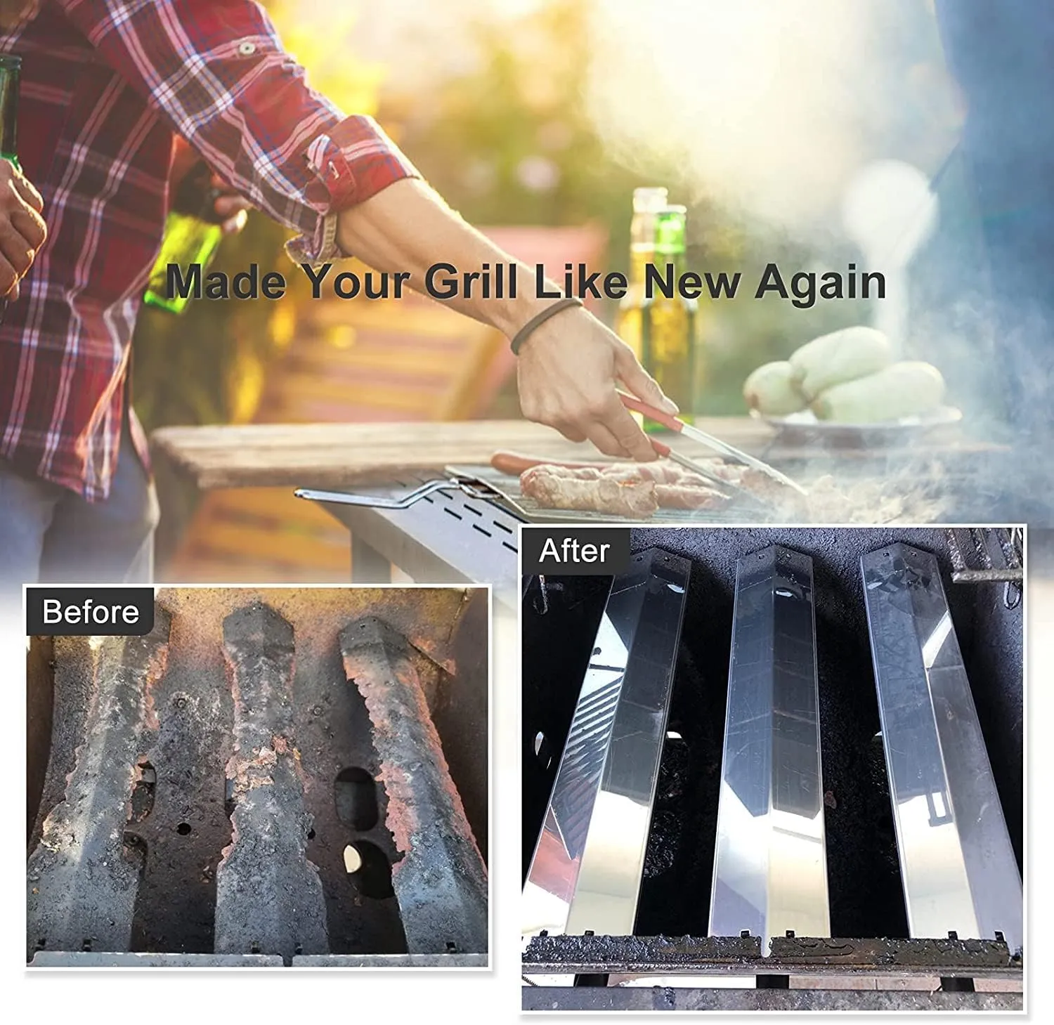 Criditpid Grill Replacement Parts for Chargriller 5050, 5650, 3001, 3030, 5072, 3008, 4000, 5252, 5050 Grill Models, Stainless Steel Heat Plates, Burner Tubes, Hanger Brackets for Chargriller.