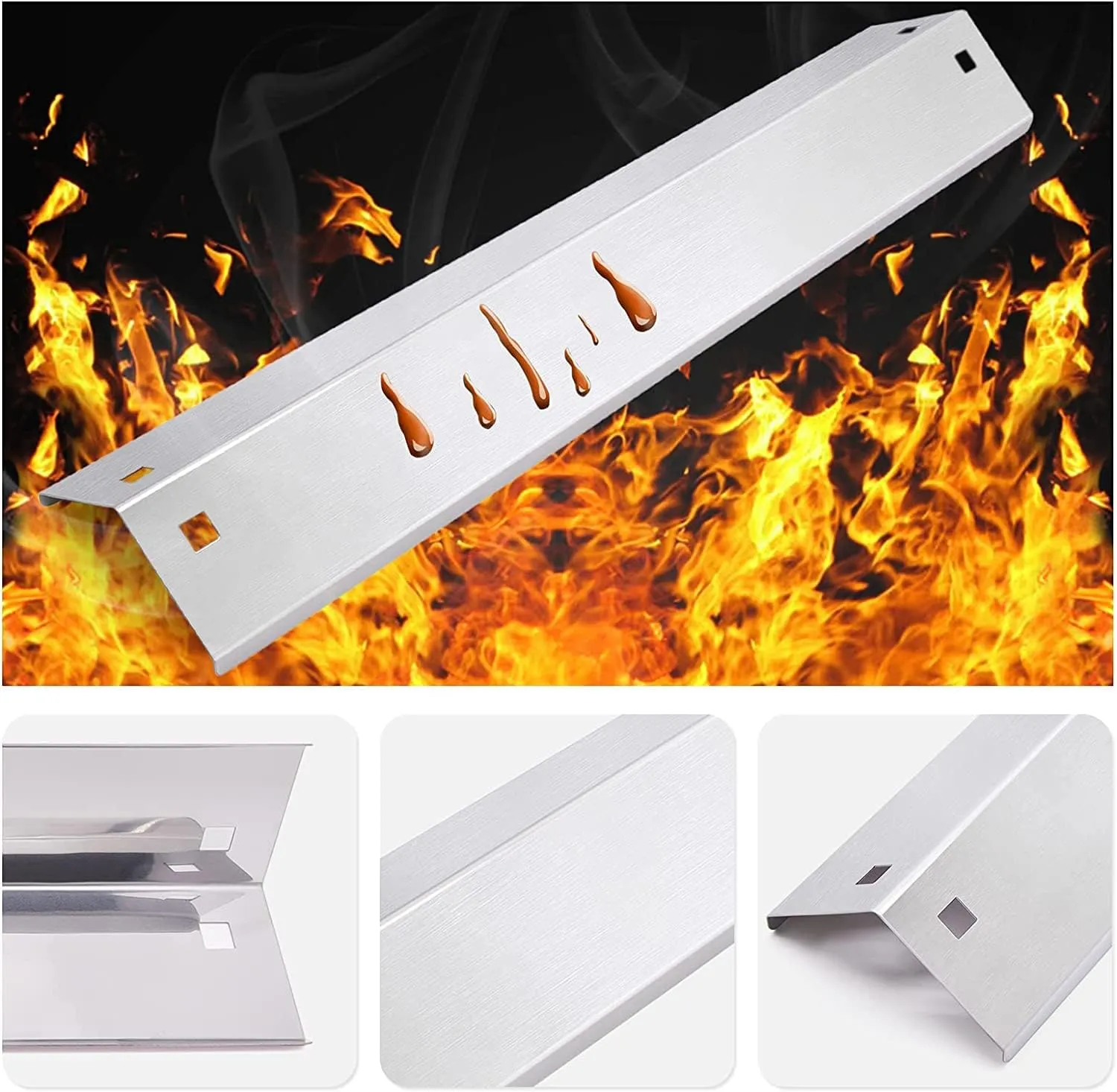 Criditpid Grill Replacement Parts for Chargriller 5050, 5650, 3001, 3030, 5072, 3008, 4000, 5252, 5050 Grill Models, Stainless Steel Heat Plates, Burner Tubes, Hanger Brackets for Chargriller.