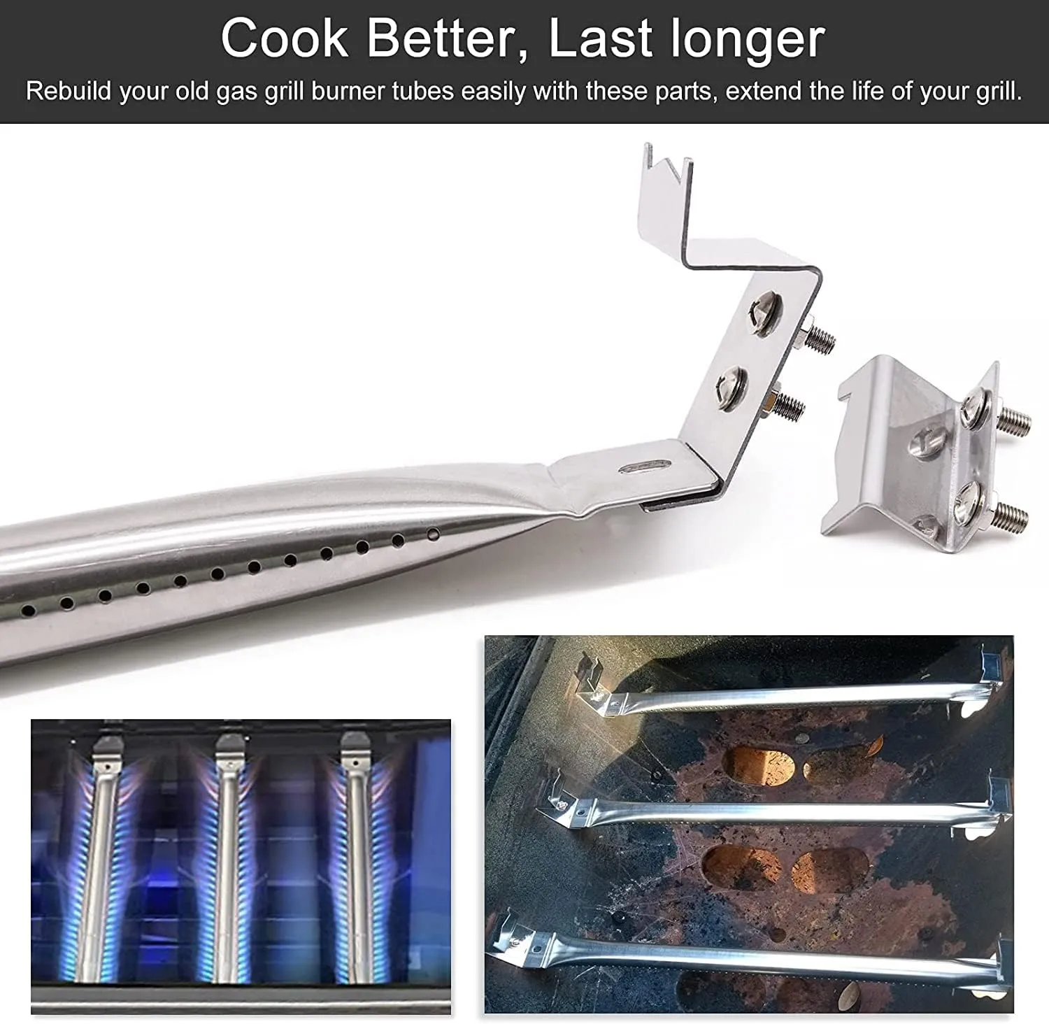 Criditpid Grill Replacement Parts for Chargriller 5050, 5650, 3001, 3030, 5072, 3008, 4000, 5252, 5050 Grill Models, Stainless Steel Heat Plates, Burner Tubes, Hanger Brackets for Chargriller.
