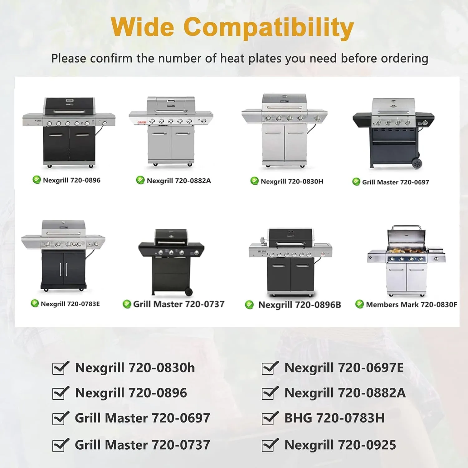 Criditpid Grill Replacement Parts for Nexgrill 6 Burner 720-0896B 720-0830H 720-0882A 720-0783E 720-0896, Grill Master 720-0697 720-0737, Grill Heat Tent Plate Buner Cover for Members Mark 720-0830F.