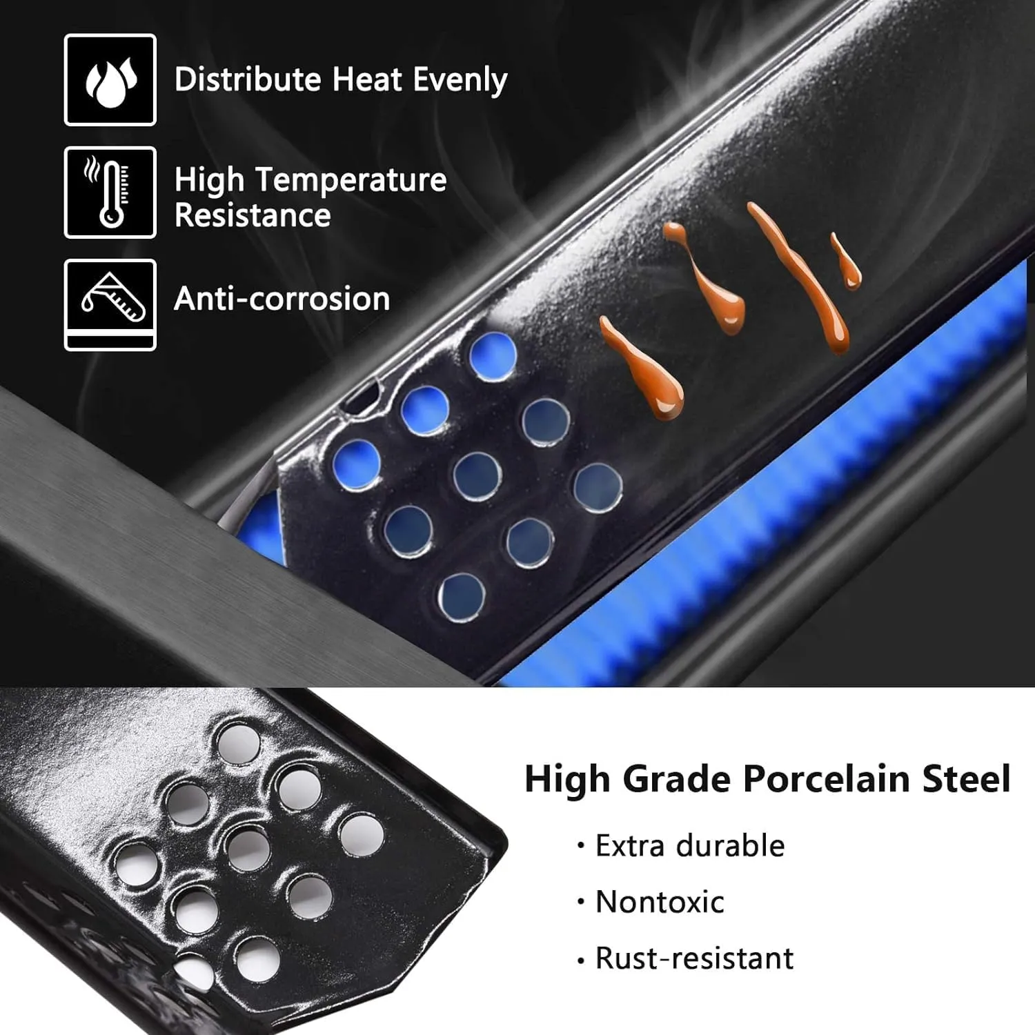 Criditpid Grill Replacement Parts for Nexgrill 6 Burner 720-0896B 720-0830H 720-0882A 720-0783E 720-0896, Grill Master 720-0697 720-0737, Grill Heat Tent Plate Buner Cover for Members Mark 720-0830F.