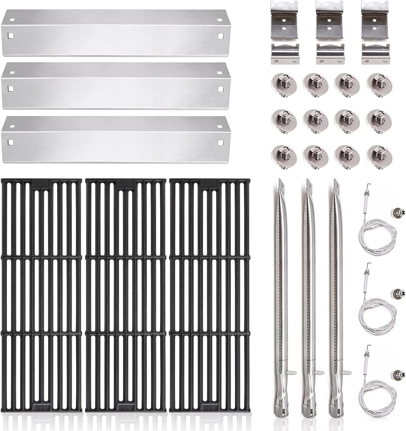 Criditpid Replacement Parts for Char Griller 5050, 5650, 3001, 3030, 5072, 3008, 4000, 5252, 5050, King Griller 3008, 5252, Cast Iron Grill Grates, Heat Plate, Burner Tube for Chargriller Grill Parts