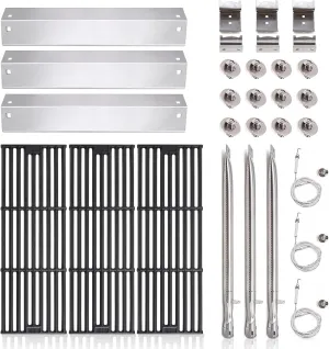 Criditpid Replacement Parts for Char Griller 5050, 5650, 3001, 3030, 5072, 3008, 4000, 5252, 5050, King Griller 3008, 5252, Cast Iron Grill Grates, Heat Plate, Burner Tube for Chargriller Grill Parts
