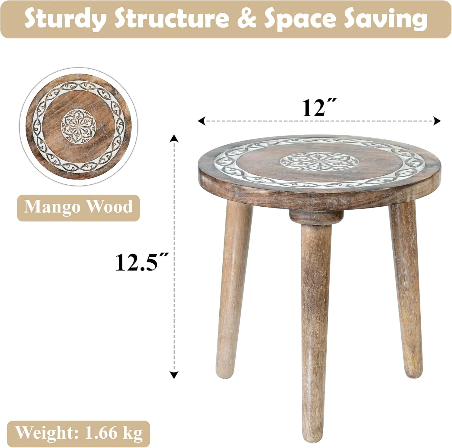 Crocon Side Table, Small End Table for Living Room Bedroom Office Patio Small Spaces Decorative Bedside Table Nightstand Coffee Table Home Décor Wood Stool for Plant Flower pots, 12 x 12.5 Inch