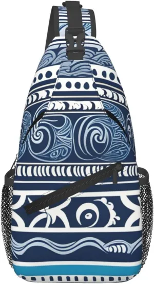 Cross Chest Bag Diagonally - Quality, Durable, and Spacious Shoulder Bag for Men and Women Blue Polynesian Maori Tribal Pattern Printing