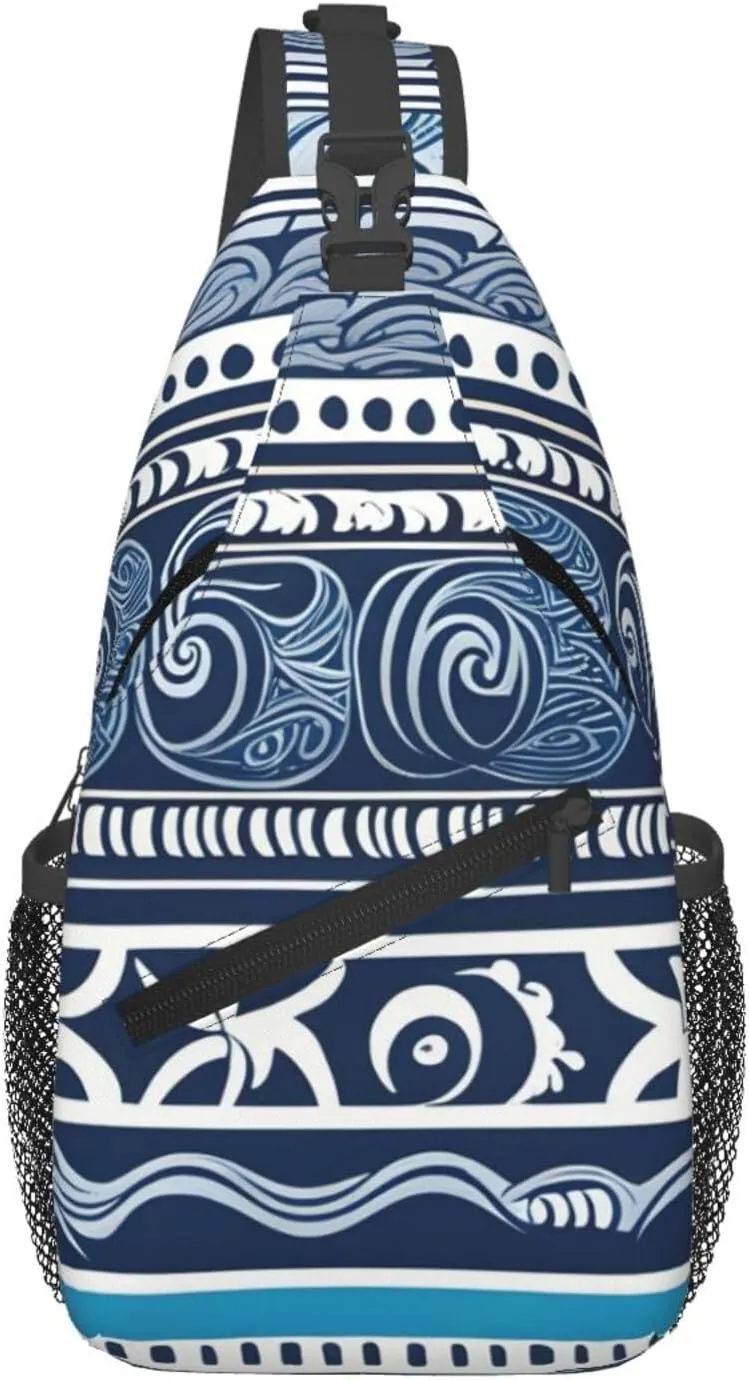 Cross Chest Bag Diagonally - Quality, Durable, and Spacious Shoulder Bag for Men and Women Blue Polynesian Maori Tribal Pattern Printing