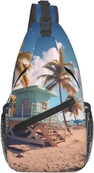 Cross Chest Bag Diagonally - Quality, Durable, and Spacious Shoulder Bag for Men and Women Miami Beach, Florida Printing