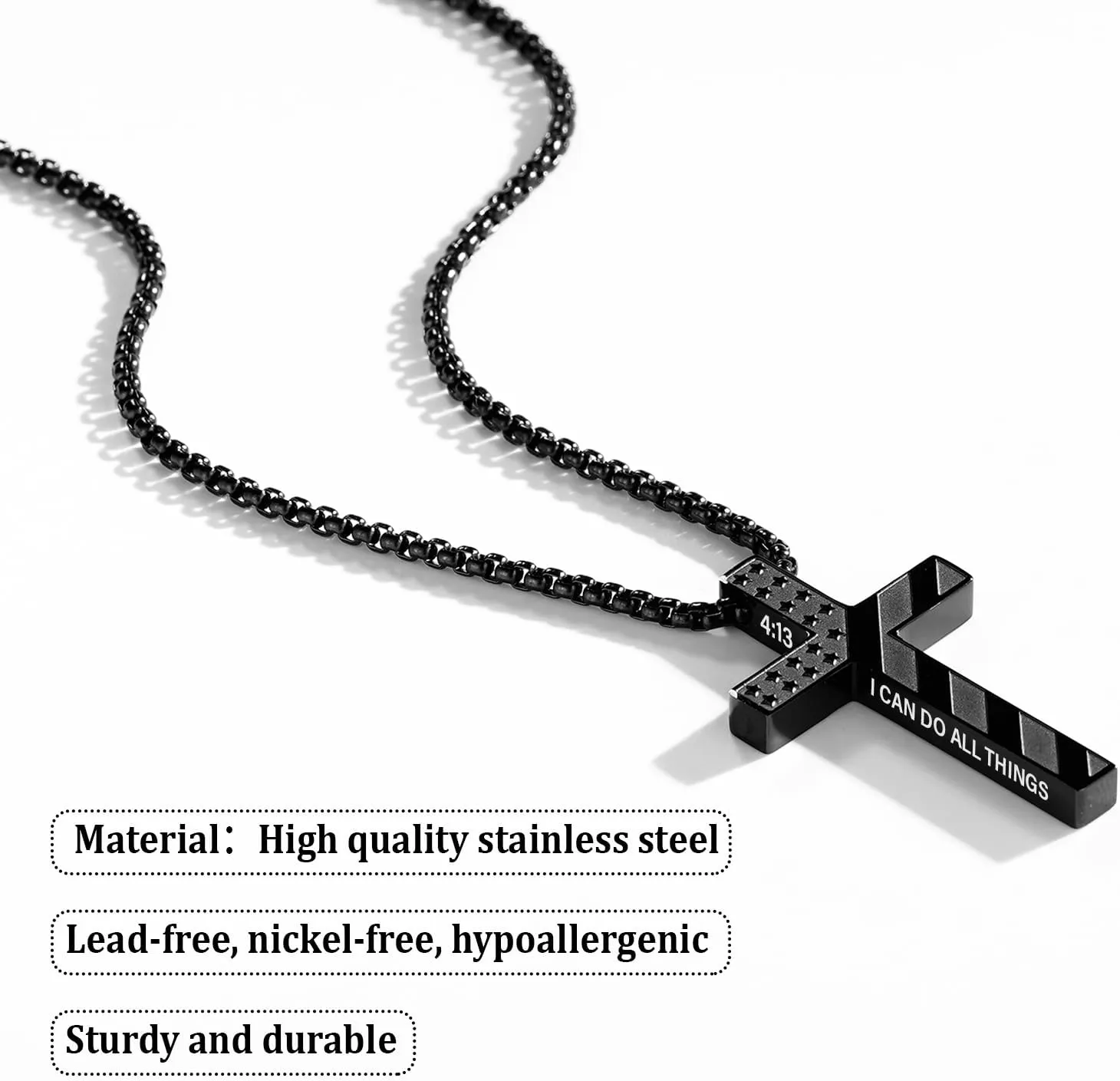 Cross Necklace for Men Boys Graduation First Communion Confirmation Bible Verse Stainless Steel Chain Pendant Religious Christian Jewelry Gifts 22 2 Inches Gifts