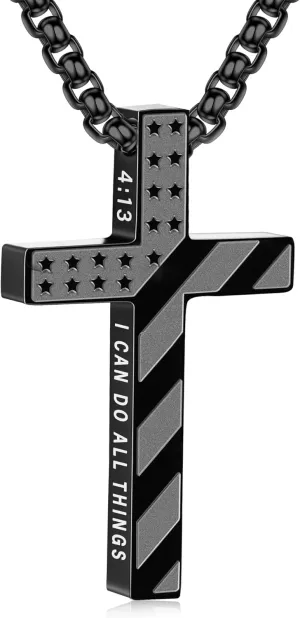 Cross Necklace for Men Boys Graduation First Communion Confirmation Bible Verse Stainless Steel Chain Pendant Religious Christian Jewelry Gifts 22 2 Inches Gifts