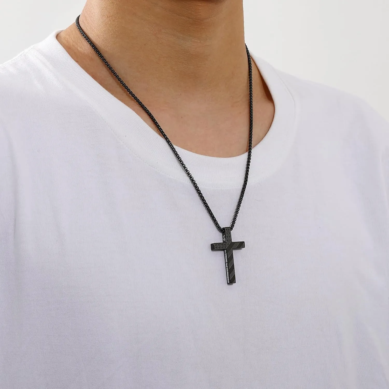 Cross Necklace for Men Boys Graduation First Communion Confirmation Bible Verse Stainless Steel Chain Pendant Religious Christian Jewelry Gifts 22 2 Inches Gifts
