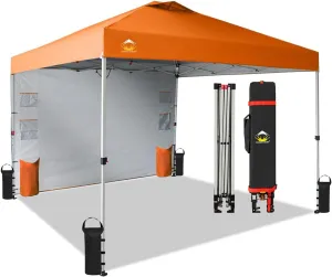CROWN SHADES Canopy Tent 10x10 Pop Up Canopy Outdoor Shade with Pockets Sidewall, Easy Up Sun Shelter with One Person Set Up Center Lock, Portable Instant Camping Beach Canopy Tents, Orange