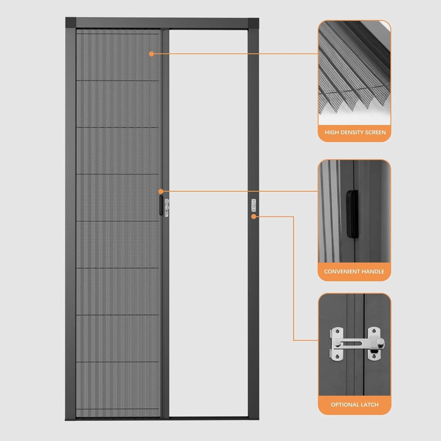 Customize Retractable Screen Door, Sliding Folding Screen with Aluminum Frame and Durable Mesh, Keeps Bugs Out, for Front Security Patio Door(Grey