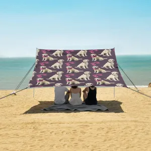 Cute Bowknot Dogs Pattern Beach Canopy Tent Anti-UV & Wind Resistant, Camping Sun Shelter Easy Setup Portable,Outdoor Shade Tents with Sandbags,Sand Shovels,Ground Pegs & Stability Poles