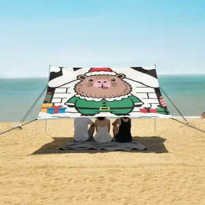 Cute Capybara Santa Claus Beach Canopy Tent Anti-UV & Wind Resistant, Camping Sun Shelter Easy Setup Portable,Outdoor Shade Tents with Sandbags,Sand Shovels,Ground Pegs & Stability Poles