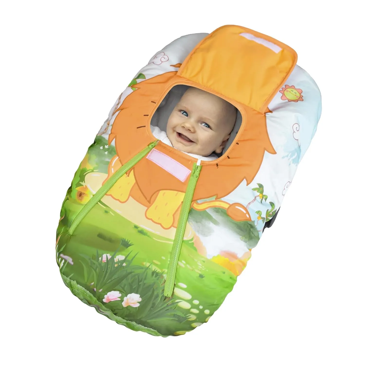Cute Cartoon Infant Car Seat Covers, Soft Warm Breathable and Windproof Canopy for Baby Car Seat (Cute Lion)
