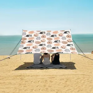 Cute Chubby Cats Beach Canopy Tent Anti-UV & Wind Resistant, Camping Sun Shelter Easy Setup Portable,Outdoor Shade Tents with Sandbags,Sand Shovels,Ground Pegs & Stability Poles