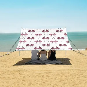 Cute Pattern with Pink Bows Beach Camping Tent Sun Shelter for Whole Family, Beach Shade Canopy with UPF50  UV Protection,Easy Set Up and Carry,Outdoor Shade for Trips, Fishing, Backyard Fun Pi
