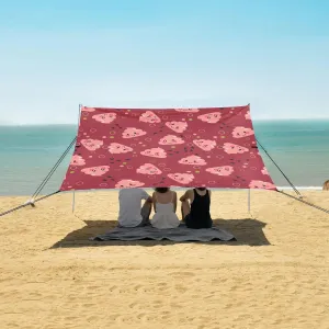 Cute Pink Poop Circle Pattern Beach Canopy Tent Anti-UV & Wind Resistant, Camping Sun Shelter Easy Setup Portable,Outdoor Shade Tents with Sandbags,Sand Shovels,Ground Pegs & Stability Poles