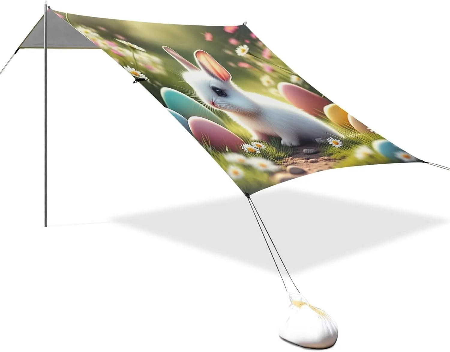 Cute Rabbit Colorful Eggs Garden Canopy Tent Beach Outdoor Patio Sun Shade Funny Portable Camping Shelter Windproof with Anchor Poles Easy up 9.2 × 10.5 FT