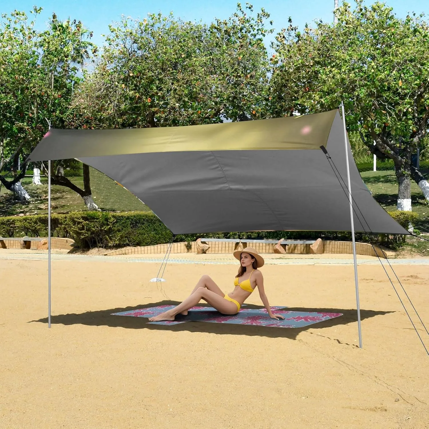 Cute Rabbit Colorful Eggs Garden Canopy Tent Beach Outdoor Patio Sun Shade Funny Portable Camping Shelter Windproof with Anchor Poles Easy up 9.2 × 10.5 FT